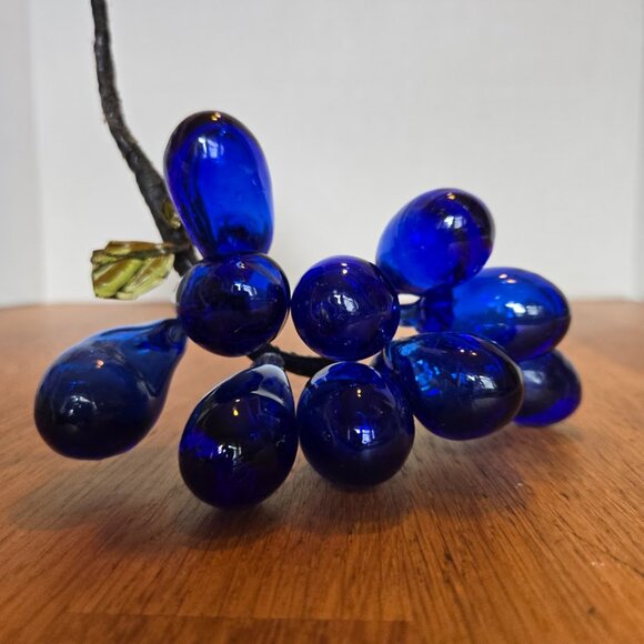 Cobalt Blue Glass Grape Cluster | Mid-Century Modern Vintage Hand Blown Grapes - Picture 5 of 5